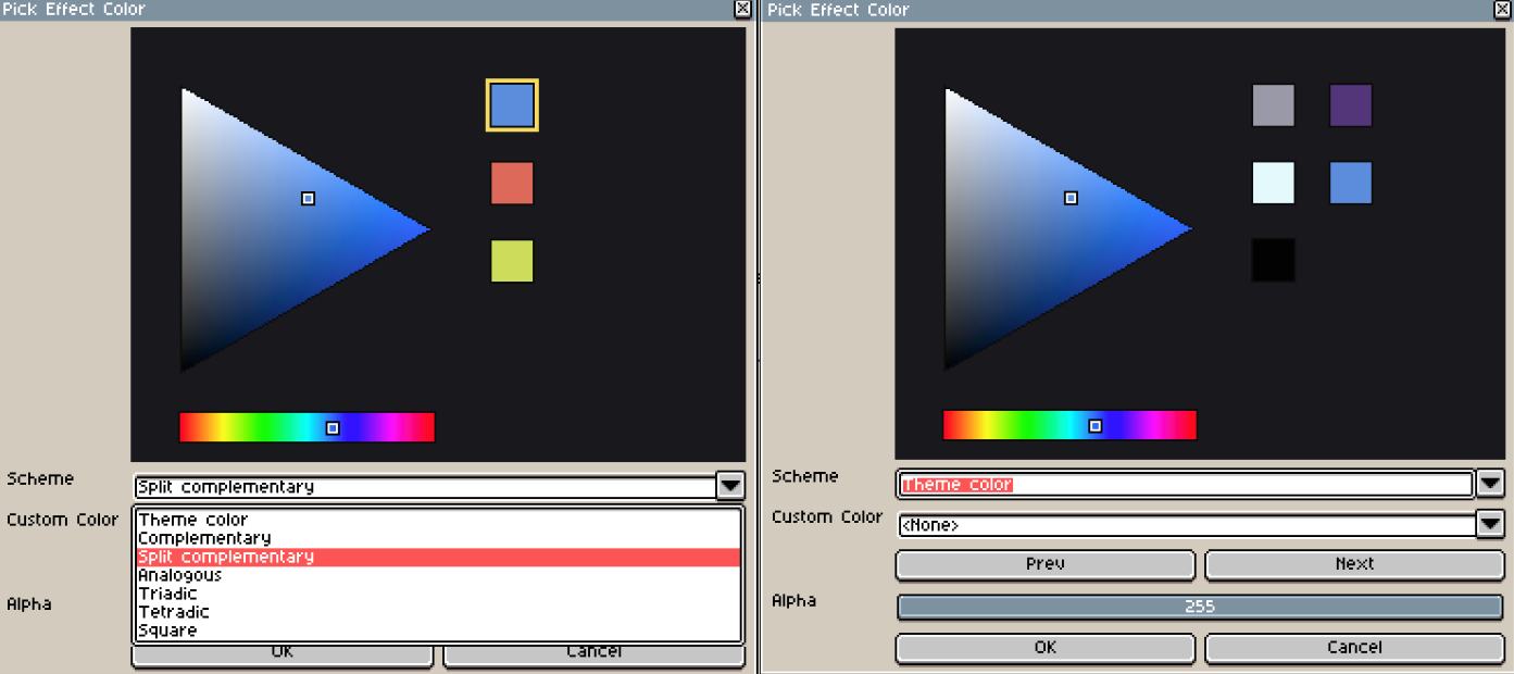 PixMold custom color picker with theme colors and schemes